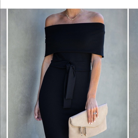 Ribbed Off The Shoulder Dress  - Extra Small - Picture 4 of 4